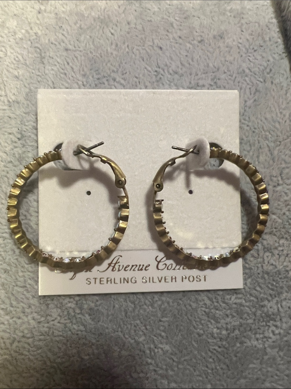 Gold-Tone Textured Hoop Earrings with Aurora Borealis Crystals
